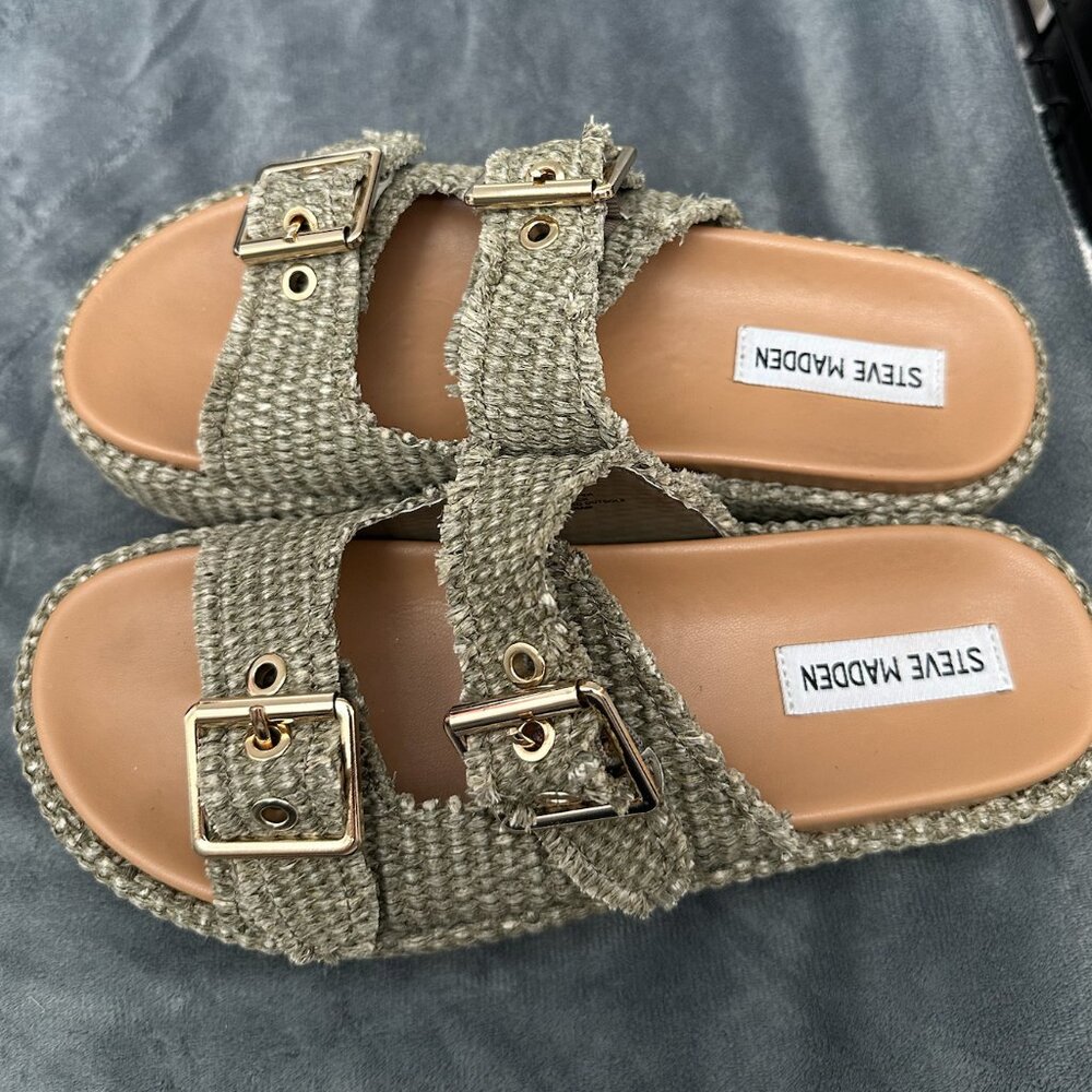 Steve Madden OLIVE Karrigan Raffia Platform Slide Sandal Size 8